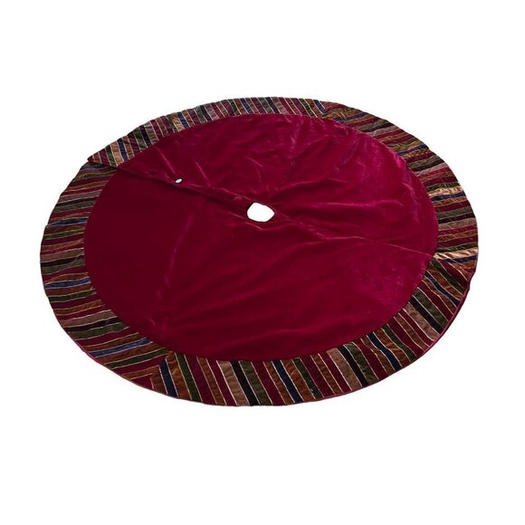 Christmas Tree Skirt Red Burgundy Red Velveteen‎ Colorful Exterior Holiday Decor - Picture 1 of 7